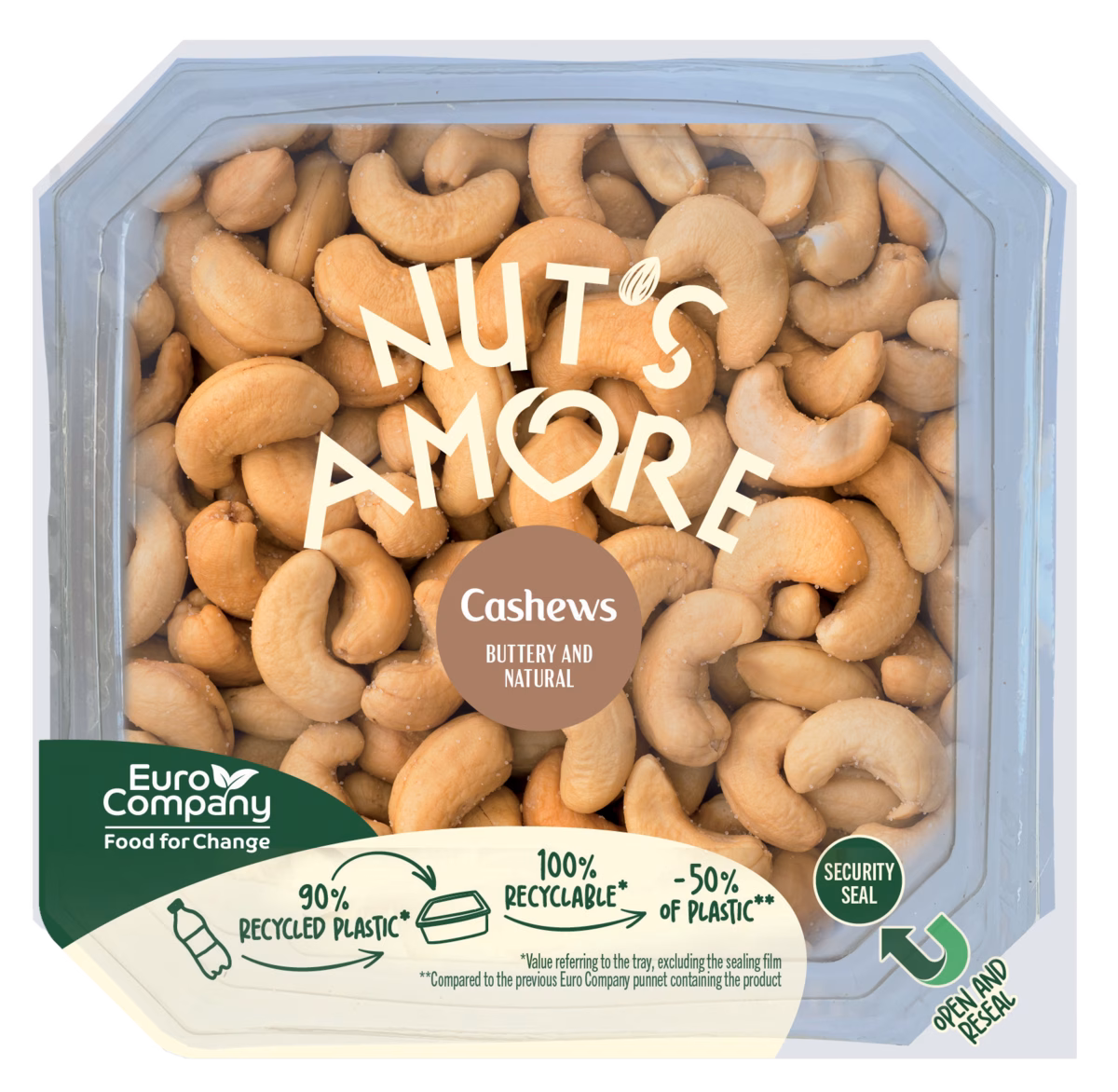 Container of Nut's amore Buttery and Natural Cashews.
