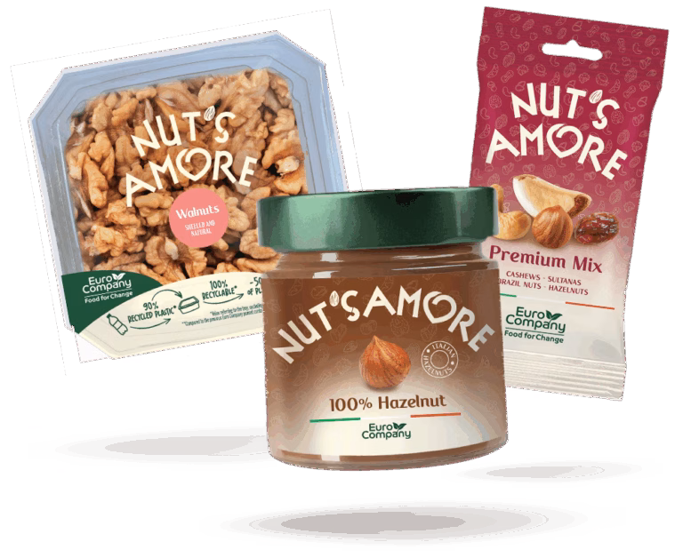 Walnuts, hazelnut cream, and nut mix by NUT'S AMORE, a brand of Euro Company